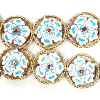 ENAMEL BEGONIA WITH RING 24MM TURQUOISE
